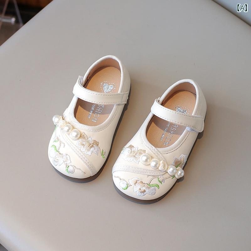 キッズ ジュニア シューズ 靴 子供 プリンセス 革靴 春秋 ソフトソール 女の子 アンティーク 刺繍 フォーマル エレガント 幼児