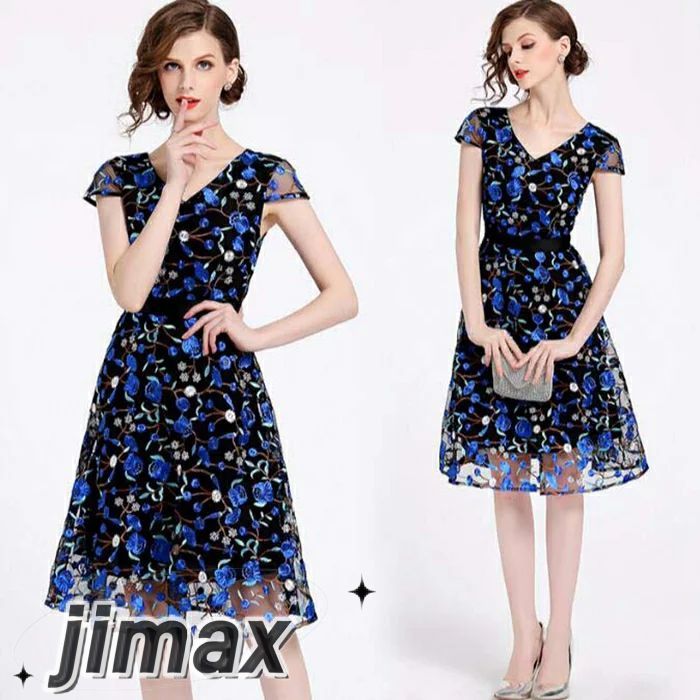 パーティードレス 膝丈 Ｖネック 花柄刺繍ワンピース 20代 30代 40代 袖あり 半袖 パーティードレス レディース 結婚式 ミモレ丈 ワンピース 結婚式 二次会 謝恩会 成人式 同窓会 フォーマ