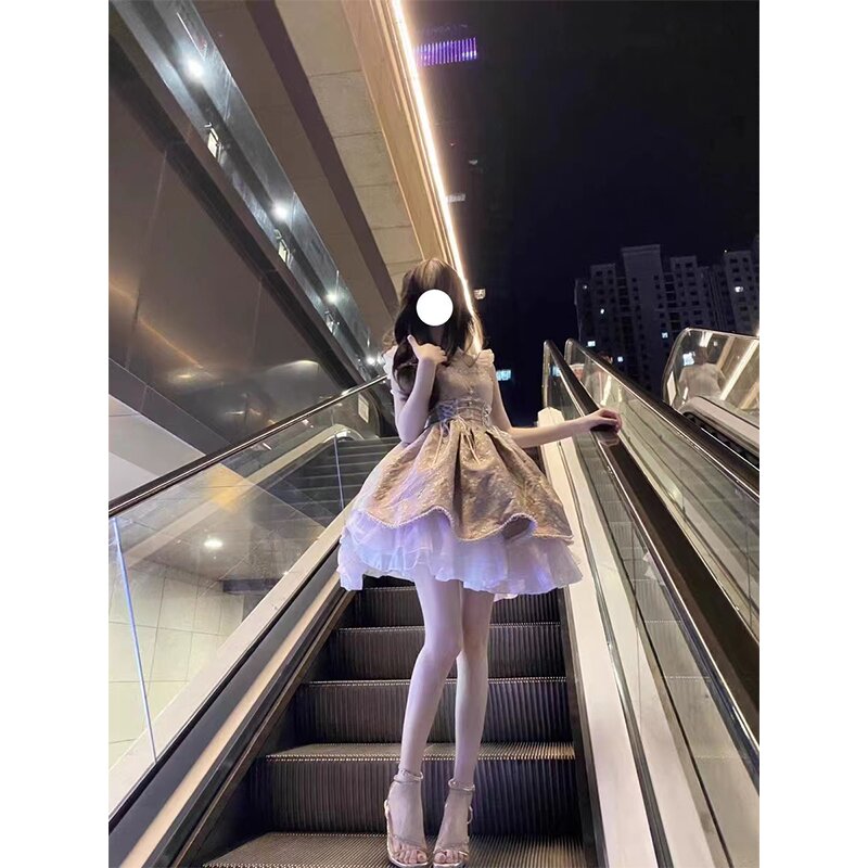 スドレスドレスピンクとパープルの小さなフライングスリーブジャガードロリータドレスjskドレスロリータプリンセスドレスよく