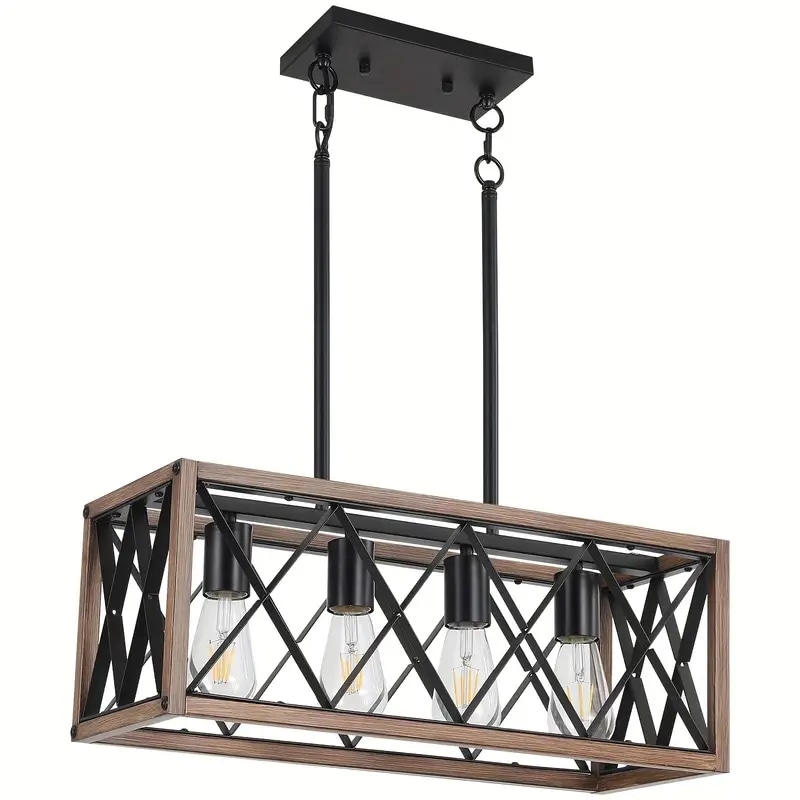 キッチン用の1パックのラスティックなライン状シャンデリアファームハウスのキッチンアイランドライティング4灯のダイニングルームライトフィクスチャ高さ調節可能なペンダントライトダイニングテーブル 8,218円