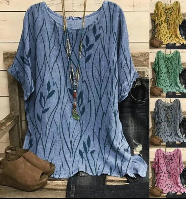 女性のための葉のプリントブラウス,ヴィンテージのトップス,カジュアル,ユニークなハーフスリーブ,ラージサイズ,1xl-8xl,ファッション - 200000345