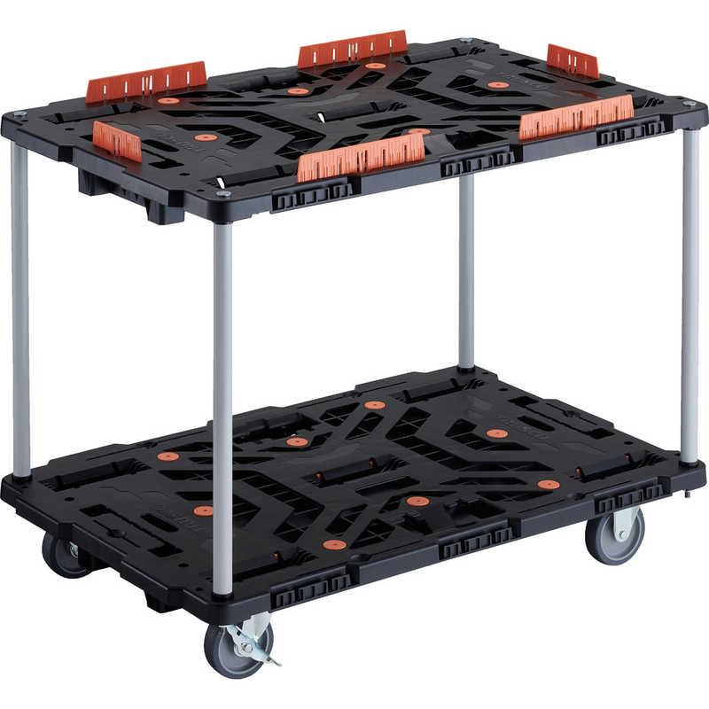 トラスコ中山　TRUSCO連結式樹脂製2段台車ビートル900X600自在3輪内2輪ストッパー付柵付ハンドルなし 　BT920KJ3S2E100