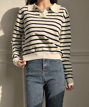 rolarola 水色ストライプオフショルダーニット Qoo10 rolarola ロラ