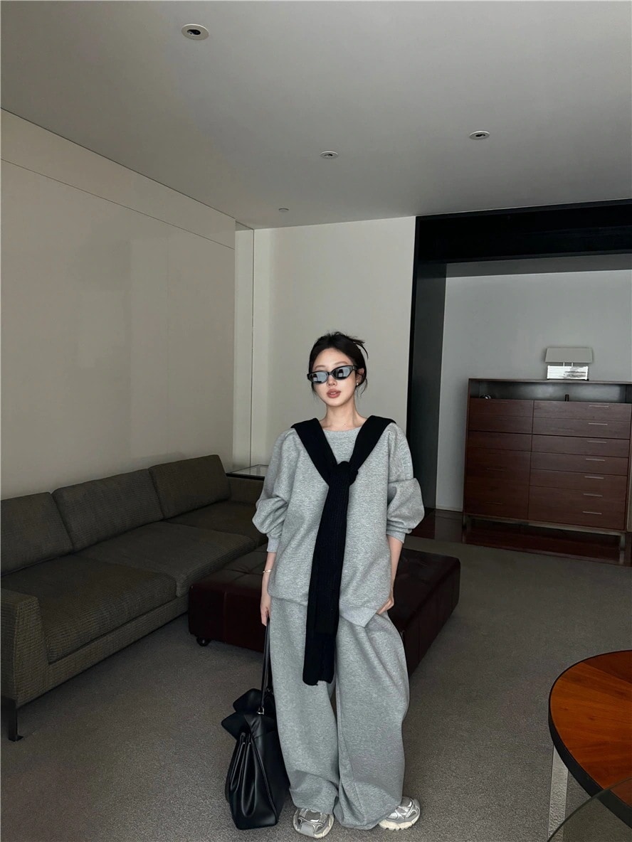 オールインワンセットアップセットアップかわいい レディース 韓国 普段使い長袖トップスレトロセットアップ黑白パーカー上下サイズ丈春カジュアルスポーツファッション系通学学生袖お出かけアップシルエット