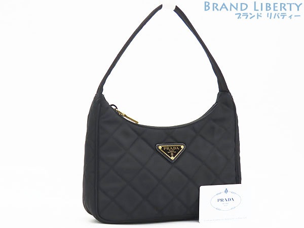 レア新品同様プラダテスートインプントゥキルティングステッチワンショルダーバッグホーボーバッグハンドバッグブラック1NE051