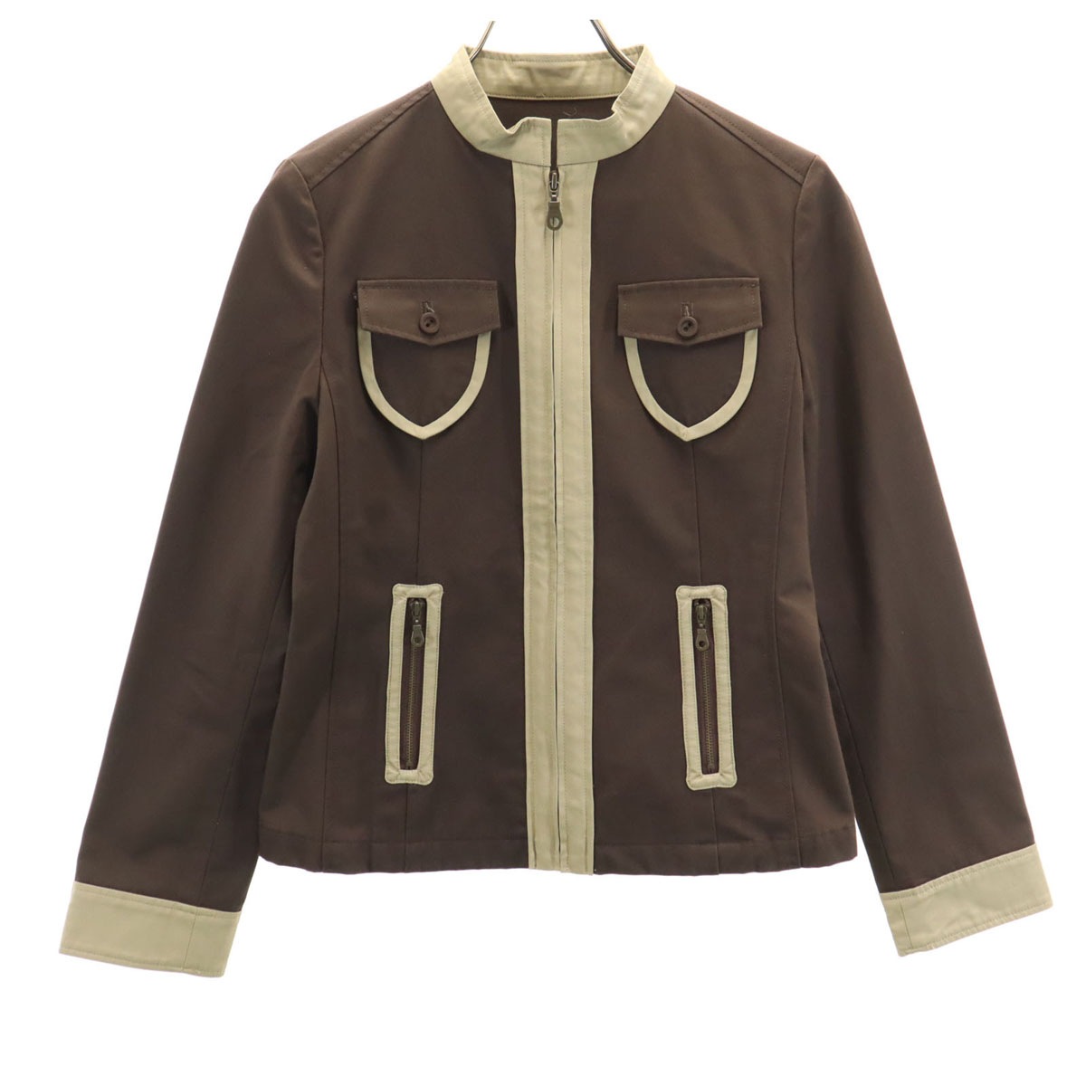 日本製 スタンドカラー ジャケット M ブラウン レディース 古着