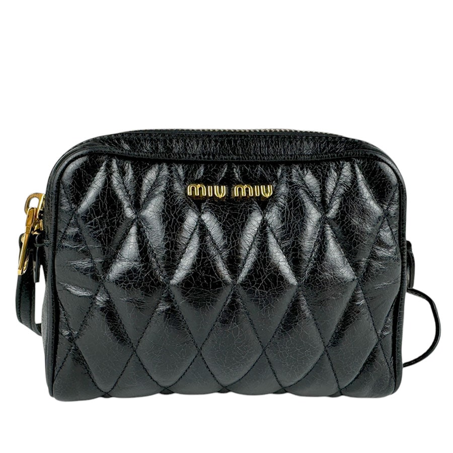 ミュウミュウ MIUMIU 斜め掛けショルダーバッグ レザー ブラック レディース n0946
