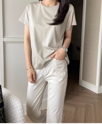 トップス Tシャツ カットソー 袖あり 半袖 クルーネック 大人可愛い きれいめ シンプル カジュアル 大人 上品 おしゃれ かっこいい 大人女子 こなれ感 ラフ メンズライク マニッシュ クール