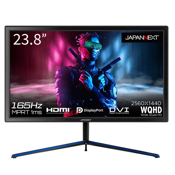 JAPANNEXTジャパンネクスト ゲーミング液晶ディスプレイ(23.8型/TN/WQHD 2560×1440/165Hz/1ms/HDR10/HDMI2.0/DP1.2/DVI-I/VESA)(ブ