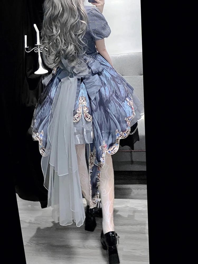 【現物秒髪花嫁lolitaスカートグレーlolita姫袖カン肩ワンピース洋服ロリータ