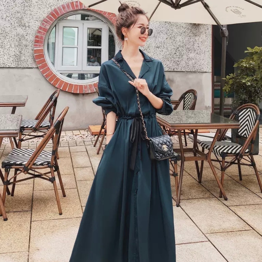 ワンピース ロング フレアスカート シャツワンピ ふわふわ フレア ワンピドレス ロング丈 マキシ 9分丈 アンクル丈 長袖 Uネック ラウンドネック ボリューム Aライン チュール ウエストマーク 5,793円