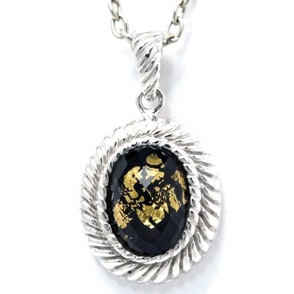 インディアンジュエリー ペンダント ネックレス 天然石 オニキス ゴールド 金箔 メンズ レディース スパイラル 縄目 シルバー925