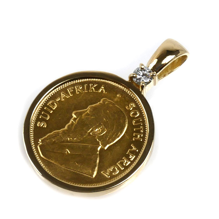 K22YG イエローゴールド K18YG イエローゴールド クルーガーランド金貨 1/4oz ペンダントトップ ダイヤモンド 11.8g 1982 ユニセックス 中古