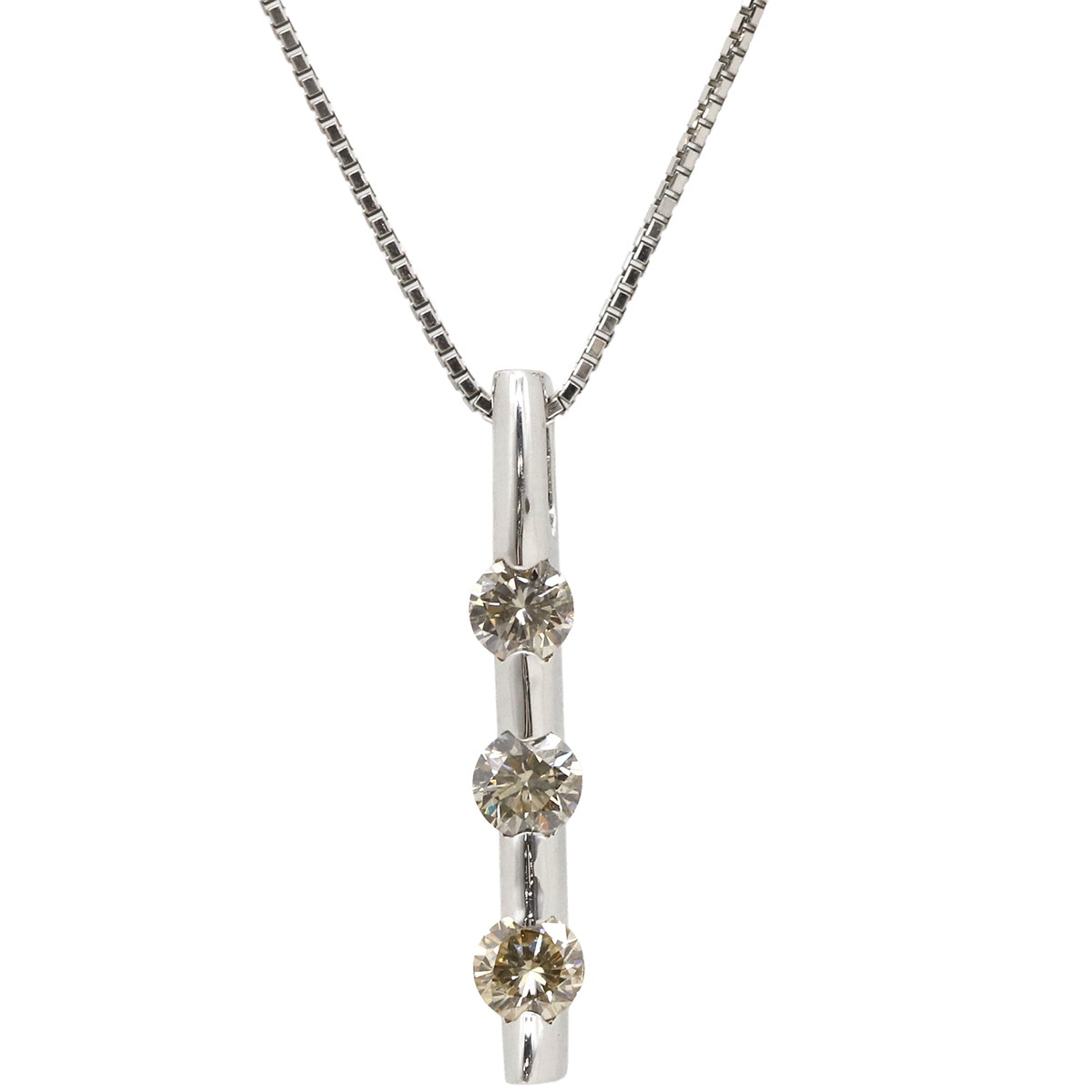 ネックレス 3P ブラウンダイヤペンダント K18WG ダイヤモンド ホワイトゴールド 750 18K 3石 【中古】