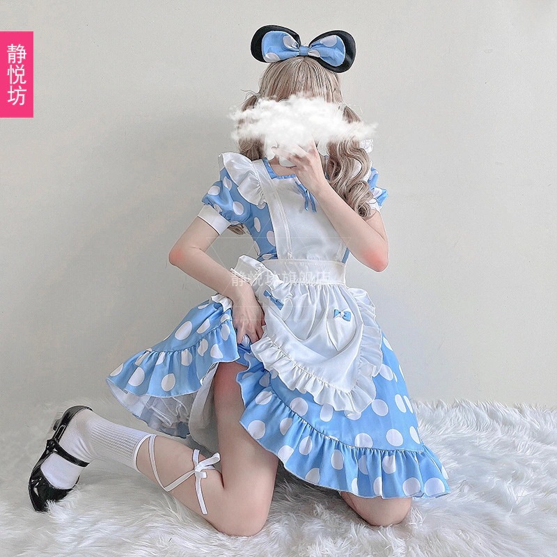 日本のアニメの柔らかい女の子のかわいい水玉模様のメイド服ロリータドレス柔らかいかわいいコスプレ衣装ミッキー