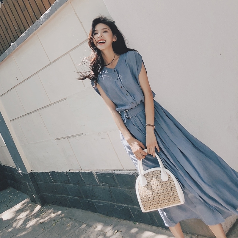 ワンピース ミモレ丈ワンピース シャツワンピース 半袖 Vネック ハーフボタン ウエストベルト フレア ミモレ丈 かわいい 大人可愛い きれいめ シンプル 上品 おしゃれ かっこいい カジュアル