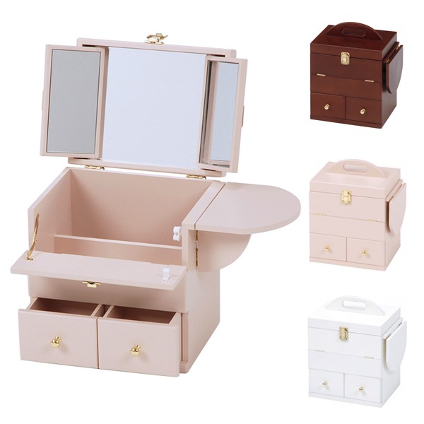 コスメボックス ドレッサー 3面鏡付 幅26cm メイクボックス 鏡 ミラー 化粧箱 化粧品入れ コスメ収納 メイク収納 化粧道具 メイク道具 収納 鏡台 化粧台 メイク台 コスメ台 メイク