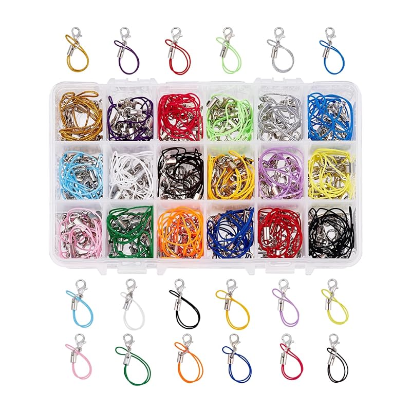 PandaHall カニカン付ストラップ 180個 18色 長さ70mm 携帯ストラップ ポリエステル糸装飾用紐 アクセサリーUSBメモリマスコットホイッスルバッグペンケース携帯電話財布