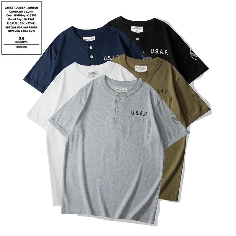 最終在庫OKONKWO新作 春夏 ヘンリ U.S.A.F 200gコットンメンズＴシャツ