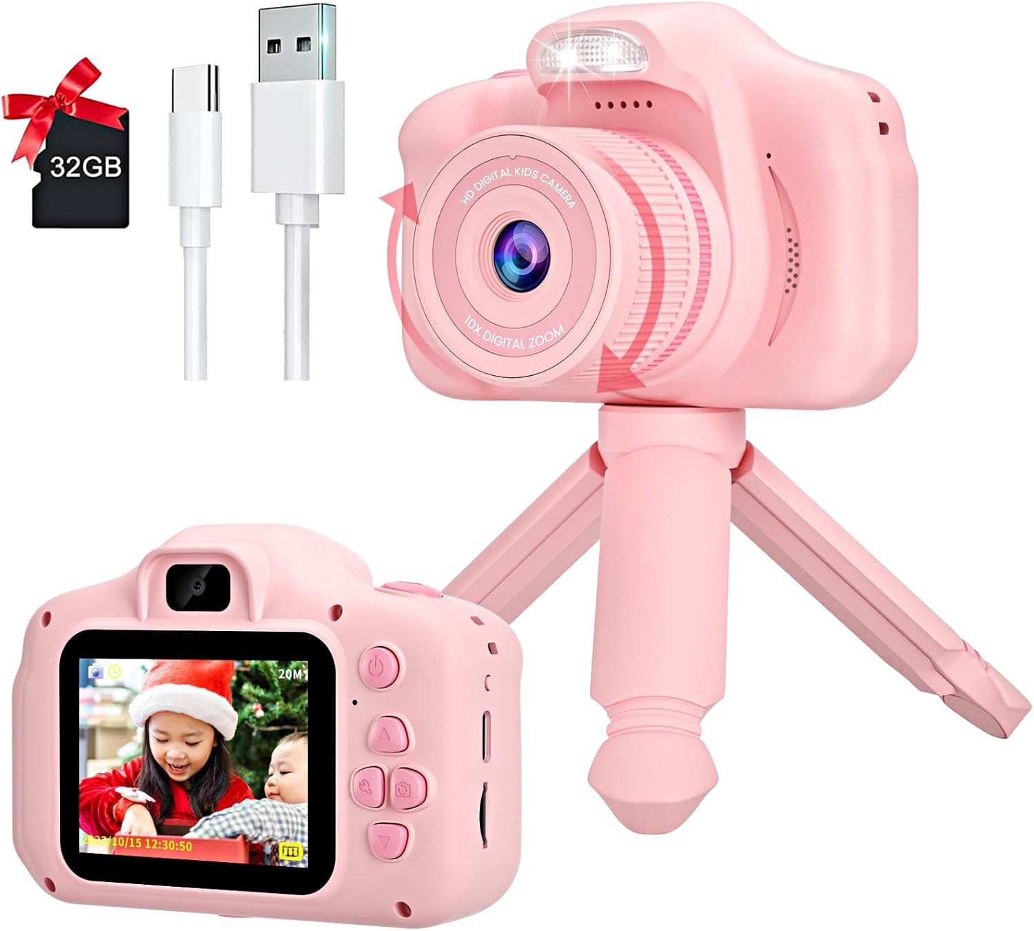 キッズカメラ 子供用カメラ 最新バージョン搭載 子ども向けデジタルカメラ 2.4インチディスプレイ搭載 マイク内蔵・フィルインライト付き AOM-81a