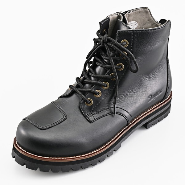 D62820 バイク ブーツ ライディングブーツ レディース 防水 本革 牛革 シフトパッド付き サイドジップ レースアップブーツ DS-004 WP ブラック 23.5cm