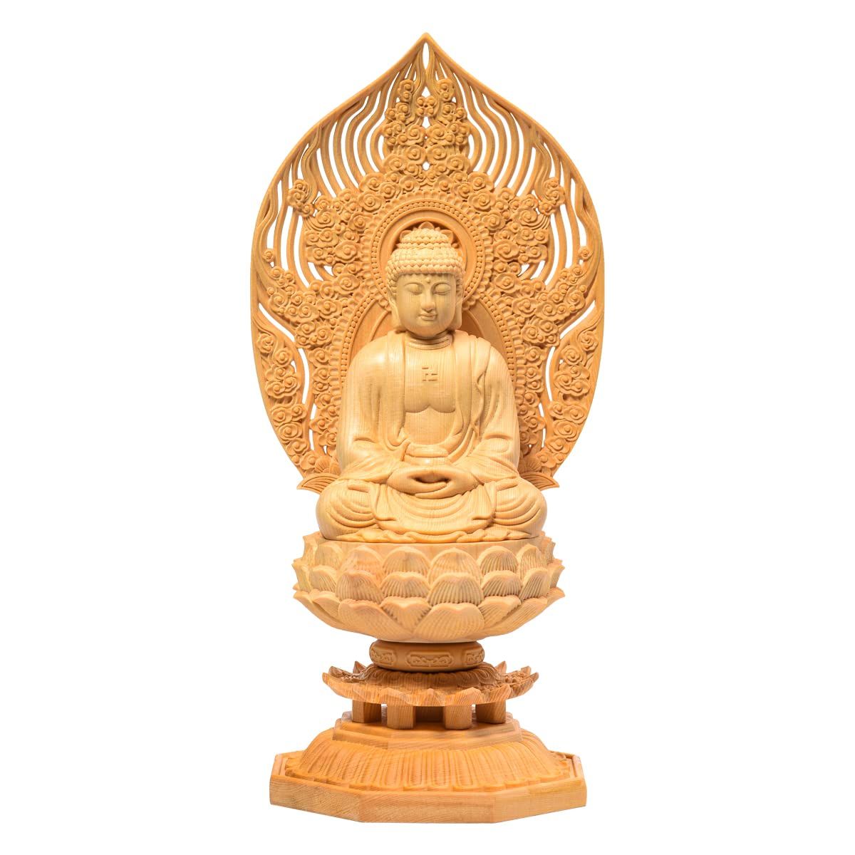 【現物供給】仏像 釈迦如来 曹洞宗 臨済宗 仏壇仏像 木彫り 桧木製 祈る 厄除け 祥雲光背 八角台座