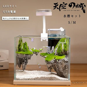 天空の城 LEDライト付き フィルターポンプ付き水槽セット夏休み アクアリウム オーナメント 自由研究 LED照明 水槽セット 卓上 玄関 リビング LEDランプ 水槽セット 小型 AQUARIUM