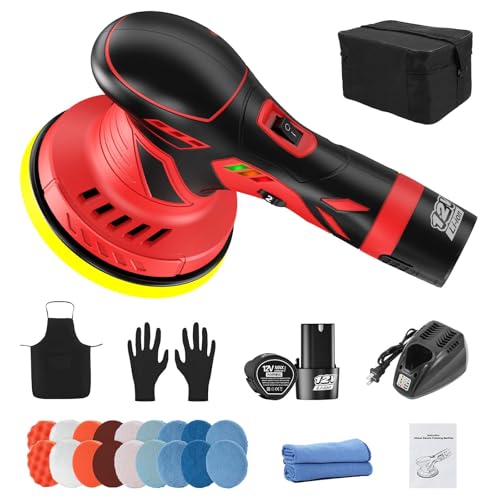 コードレス カーポリッシャーポリッシャー カーディテール用充電式ポリッシャー2*12V 2.0Ah バッテリー付きポリッシャー 車 6 スピードモード (最大 5000RPM) ポリッシャ- 錆