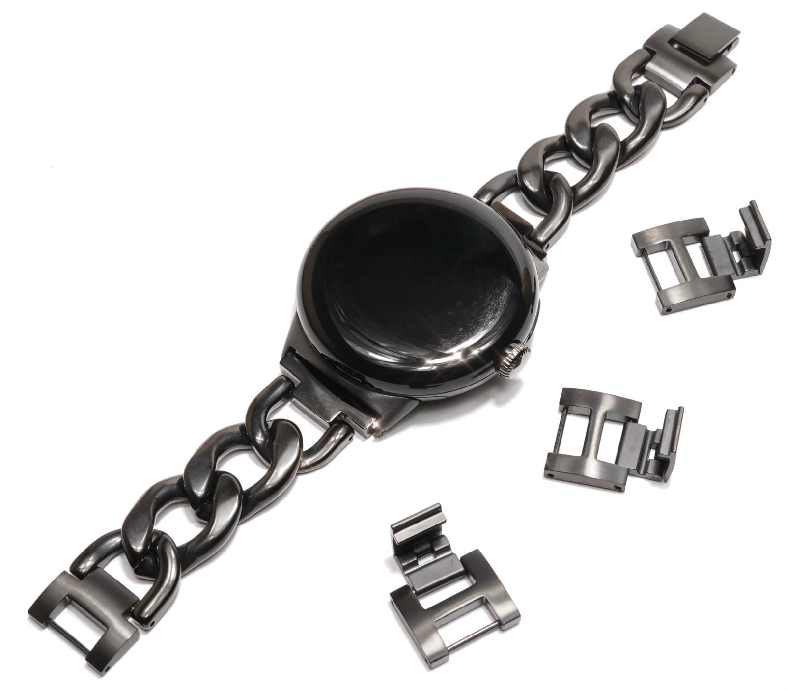 [Royce&Roland] Google Pixel Watch チェーンバンド (ブラック/ステンレス) おしゃれ ピクセルウォッチ 時計 ウォッチ バンド/工具不要 シルバーチェーン (pixe