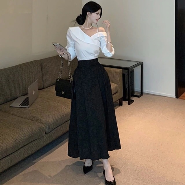 2024春夏オフショルダートップス×ロングスカートセット安い