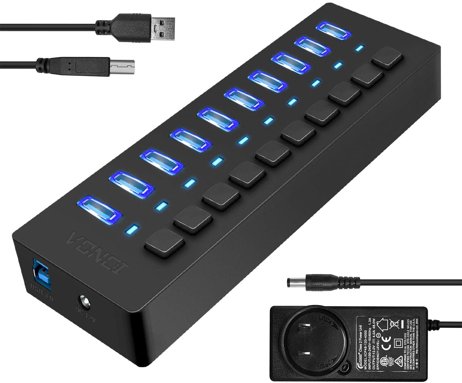 【本日限定価格】 usbポート ブラック 独立スイッチ付 USB拡張 usbハブ ps4 10ポートUSBハブ