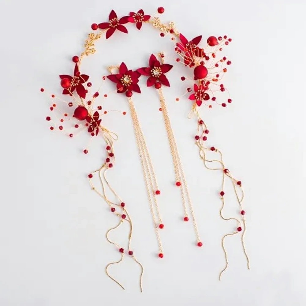 レッドフラワーヘアバンドとロングレッドフラワーイヤリングセット 両耳 カチューシャ 仮装 コスプレ 女性 プレゼント 写真 撮影 結婚式 ドレス アクセサリー 赤色 花 q0473xxxxxxxx 6,600円