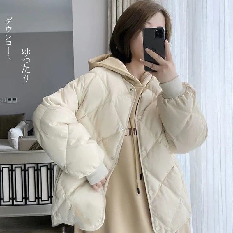 高級な質感 ダウン ダウンコート 無地 前開き トップス 長袖 秋冬 アウター 体型カバー 大きい ゆったり カジュアル