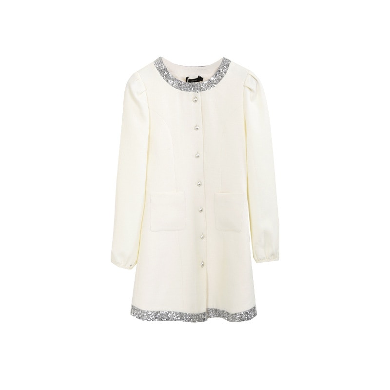 春の新作フレンチエレガンスクラッシュカラーデザインスパンコールをつなぎ合わせたスリムなワンピース