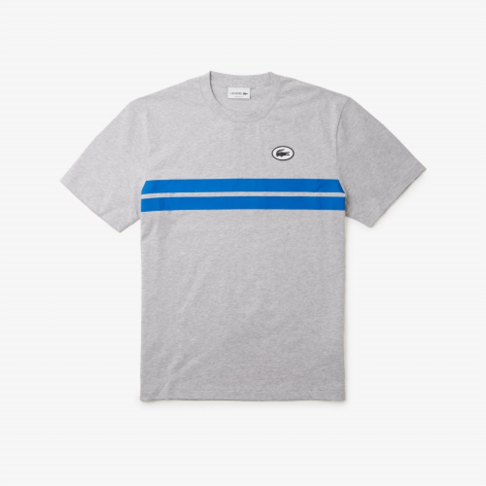 LACOSTE メンズカラーティッピングプリント&バックビッググラフィックマッチTシャツ [メランジグレー]