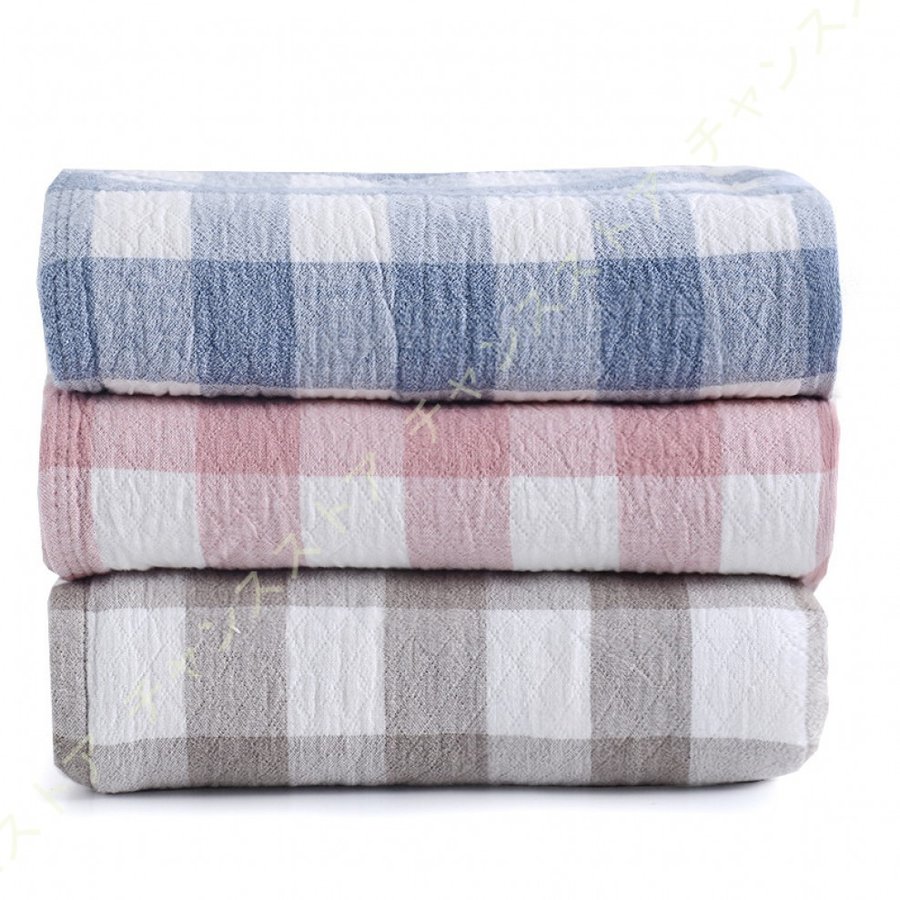 ガーゼ 綿 夏 肌掛け ブランケット シングル ダブル 布団 チェック柄 バイカラー 北欧 ガーゼケ