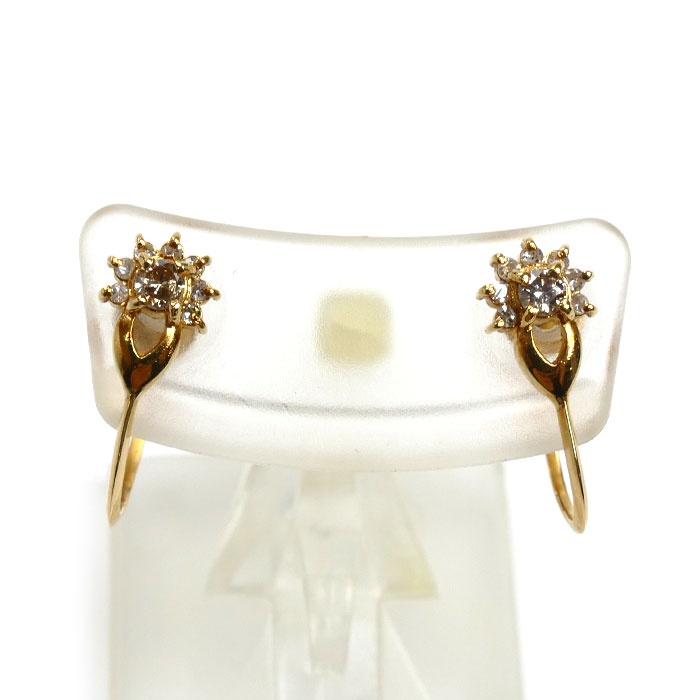 K18YG イエローゴールド イヤリング ダイヤモンド0.09ct/0.09ct 1.5g ネジ式 レディース 中古