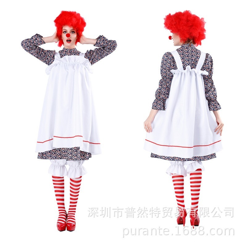 ハロウィーンのピエロたちのコスプレサーカスのメイドバーの舞台衣装です