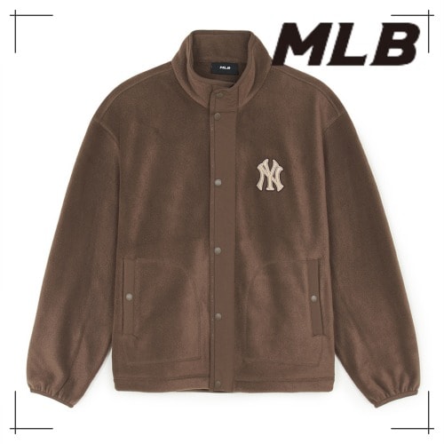 MLB公式 パーカー Woven Mix Fleece Stan Neck Zip-Up NY (Brown)