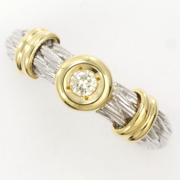 PT900 プラチナ K18YG リング 13号 ダイヤ 0.10 カード鑑別書 ジュエリー 中古