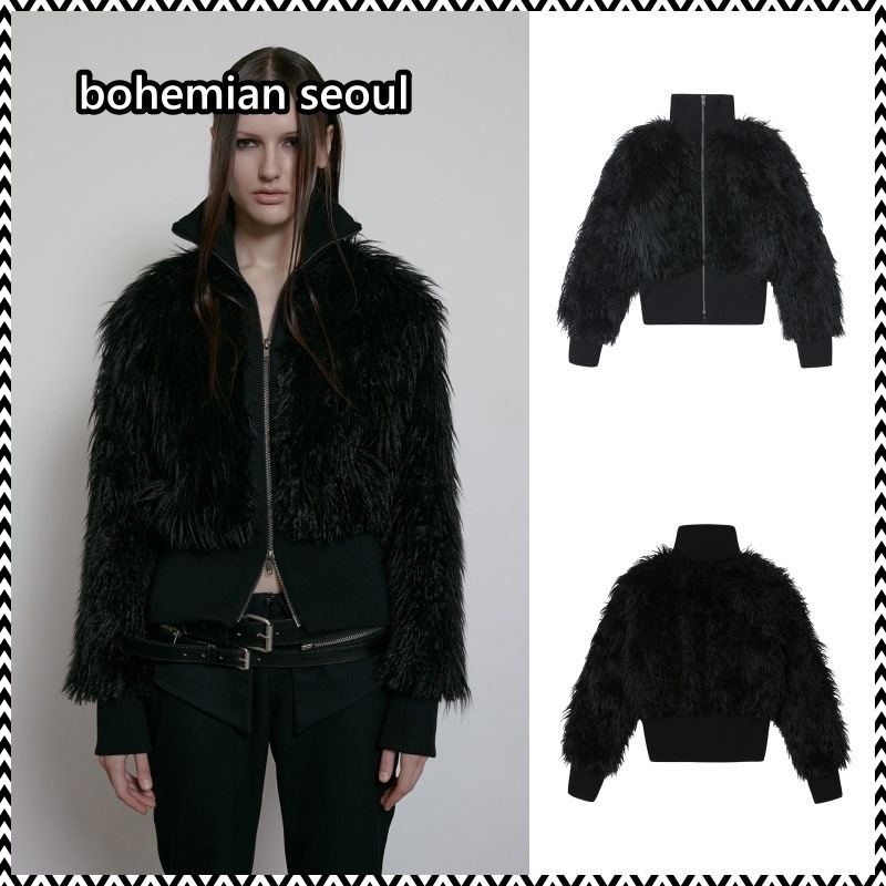 bohemian seoul HIGH NECK FUR ZIP UP JACKET
