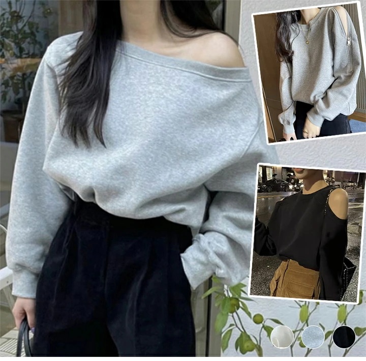 1点3,480円！50%OFFクーポン利用で 2A45 オフショルダー スウェット トレーナー 春 秋 レディース オーバーサイズ オフショル トップス 長袖 ラウンドネック スウェット アシメ アシ 5,380円