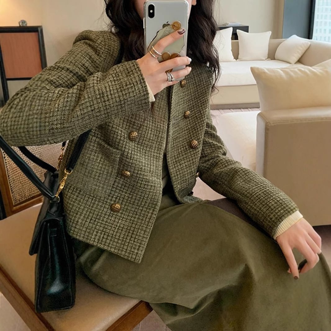 ノーカラージャケット レディース 40代 50代 秋 冬 秋冬 無地 ツイード 長袖 アウター