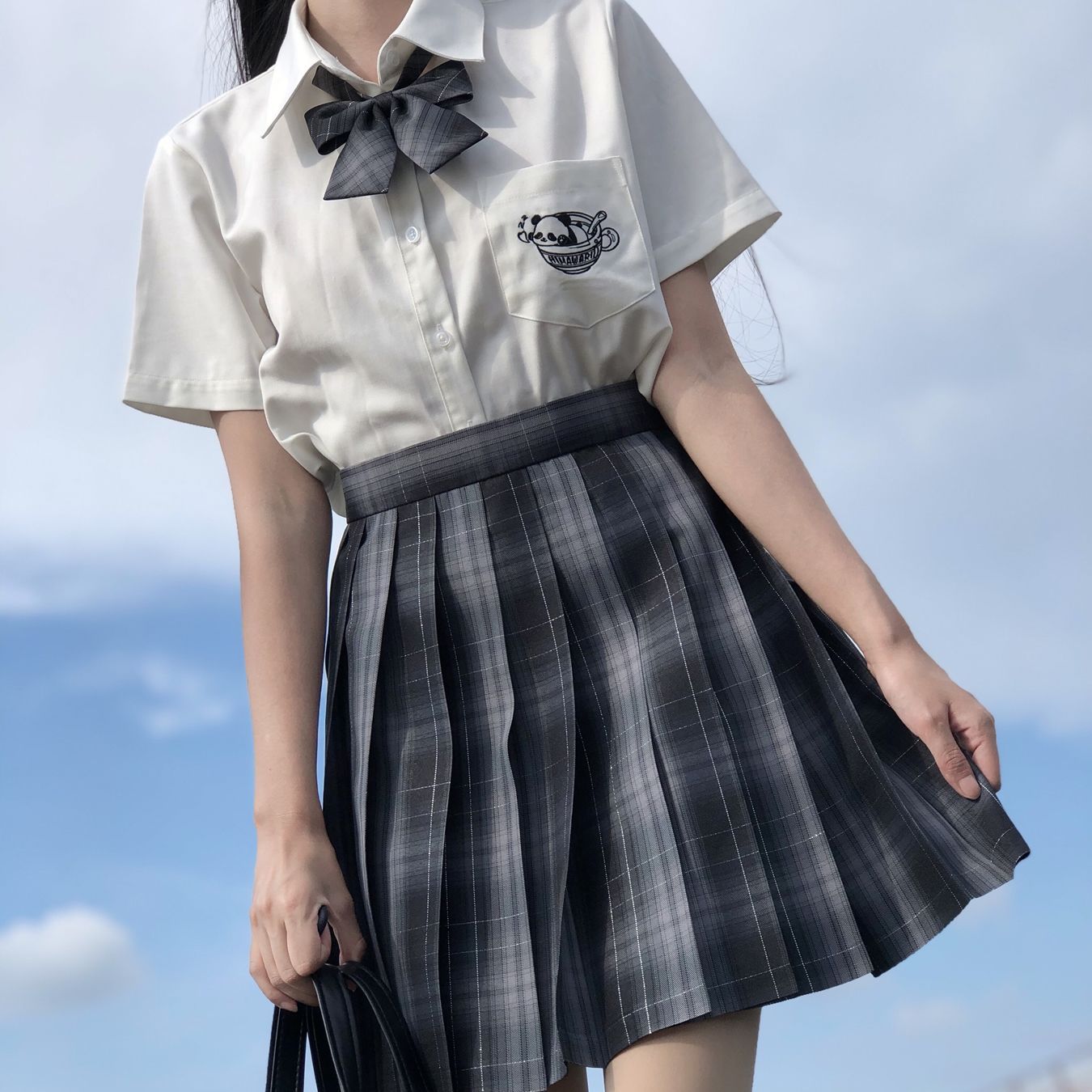 【1つ買うと10つ無料】Jk密かに惑星と恋をしているjkユニフォーム格子縞のスカートブラックスカートストラップシルバースレッド
