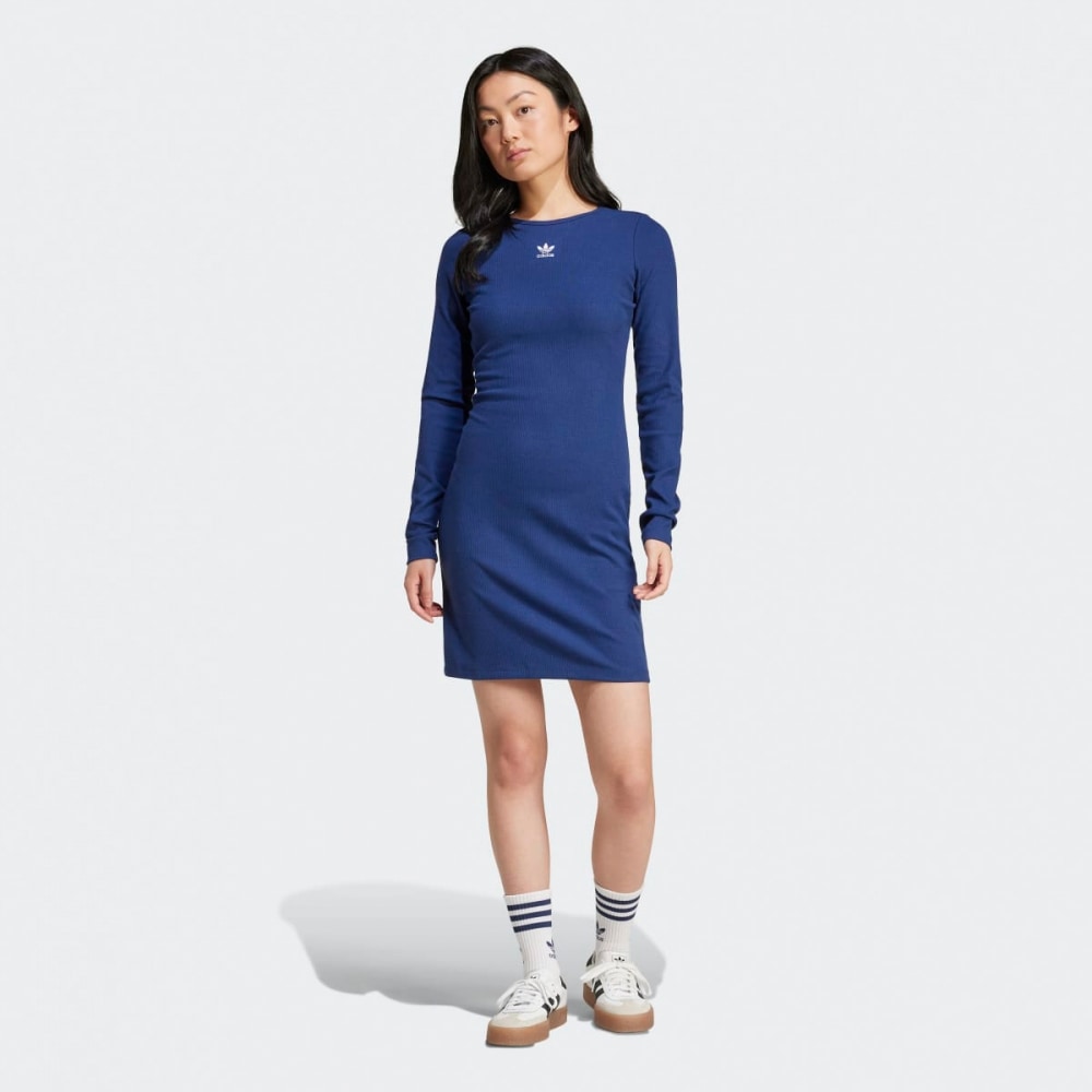 アディダスエッセンシャルリブ編みロングスリーブドレス IY9659-DKBLUE