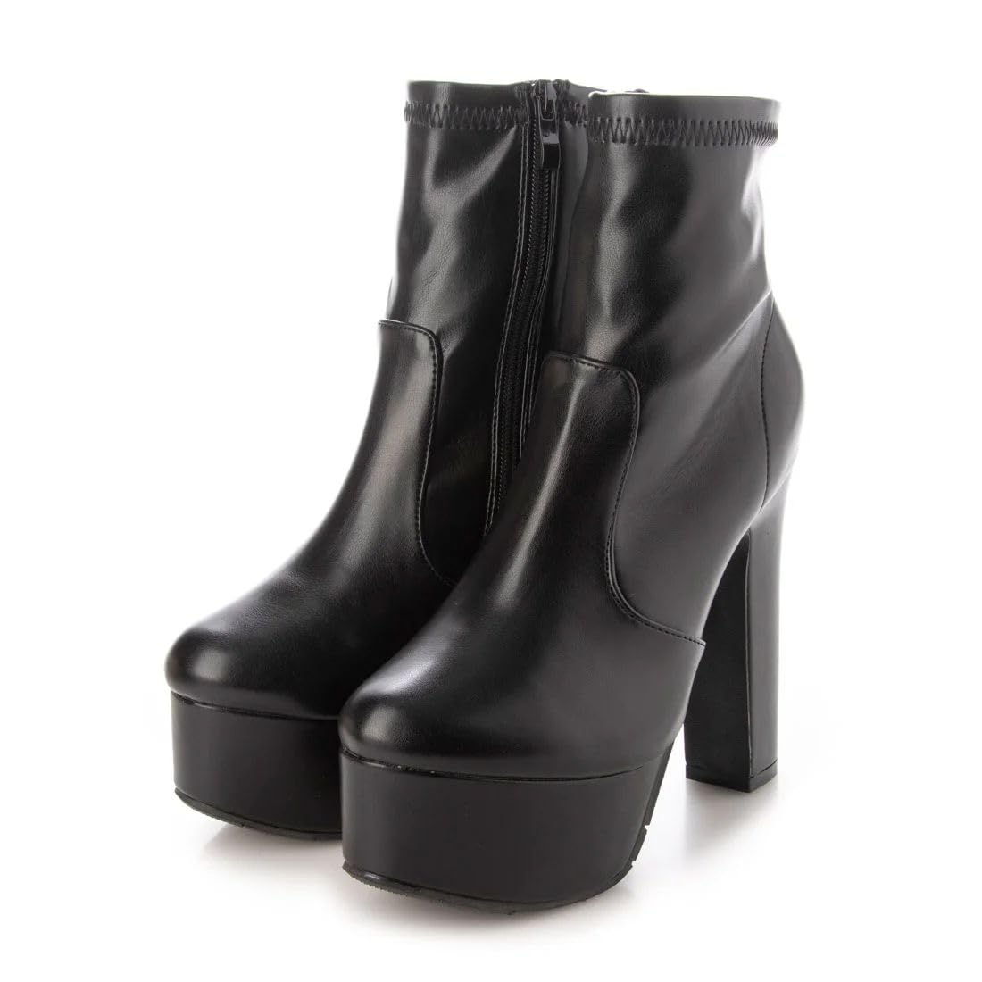 [デメテル] 13.5cm 厚底 ハイヒール ストレッチブーツ レディース 361-L06 (ブラックスムース, Large)
