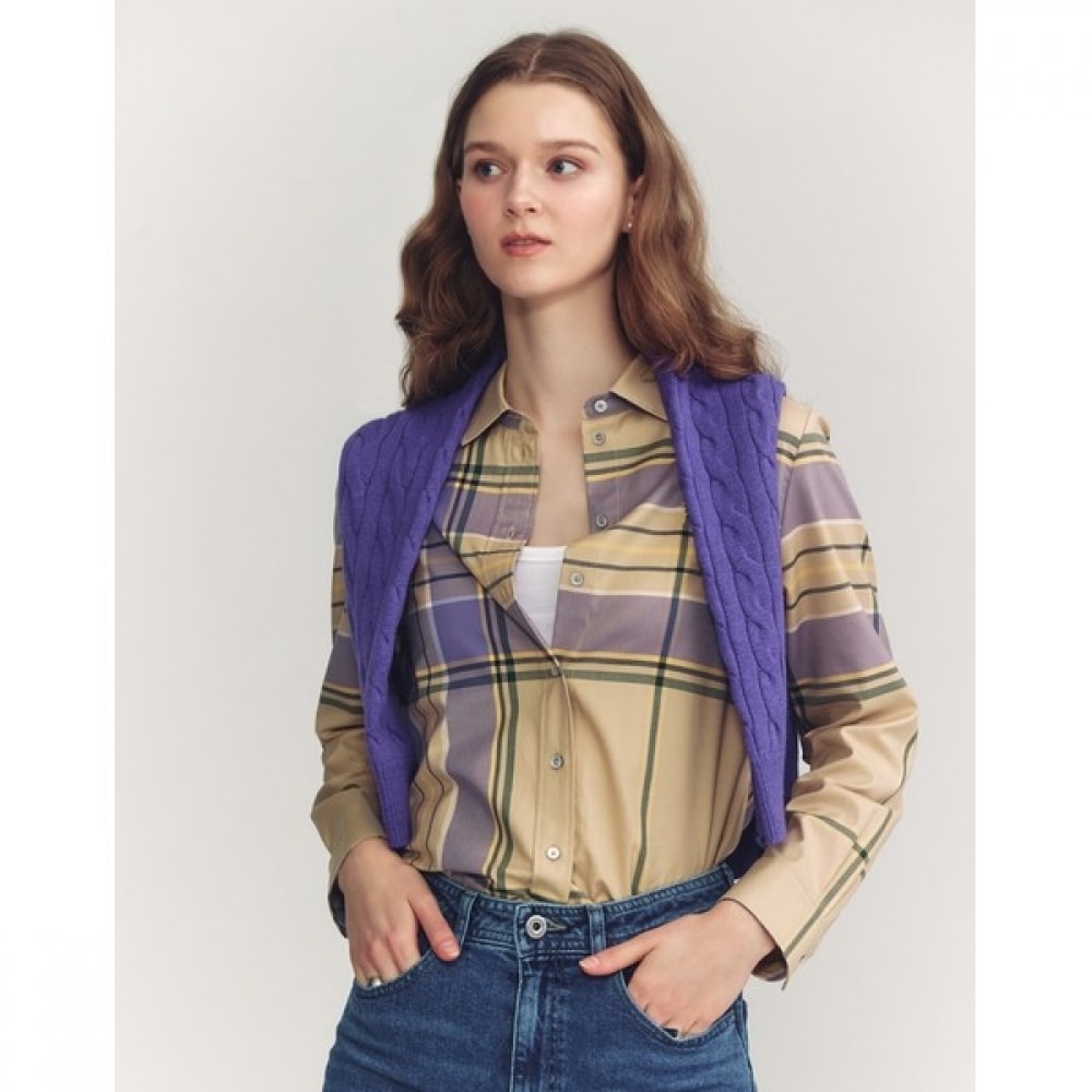 (ヘッジスレディース) 24FW チェックコットンロングスリーブシャツベージュ HSSH4DC81I2