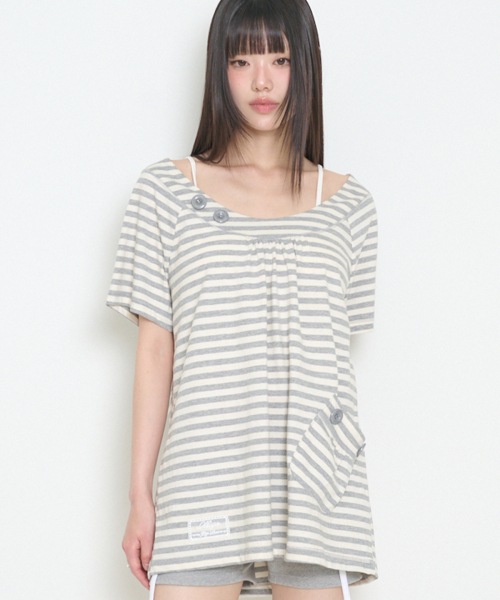 【ILLIGO】 POCKET BUTTON T-SHIRT MELANGE IVORY 正規品