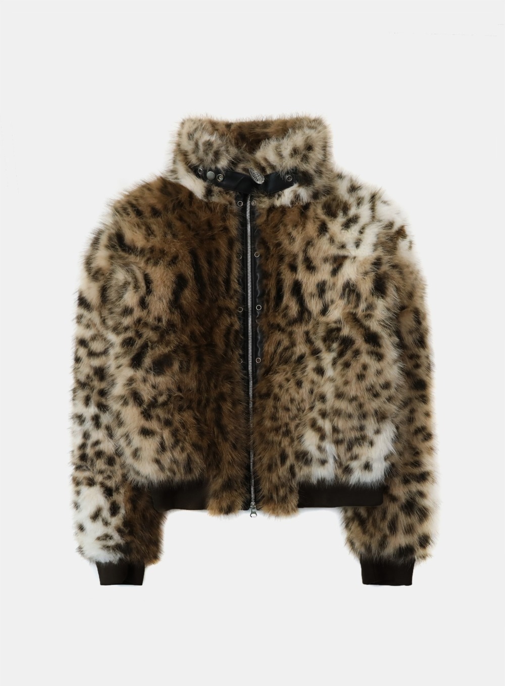 【BADBLOOD】25FW VIPER 81 HIGH-NECK FUR JACKET : BROWN LEOPARD