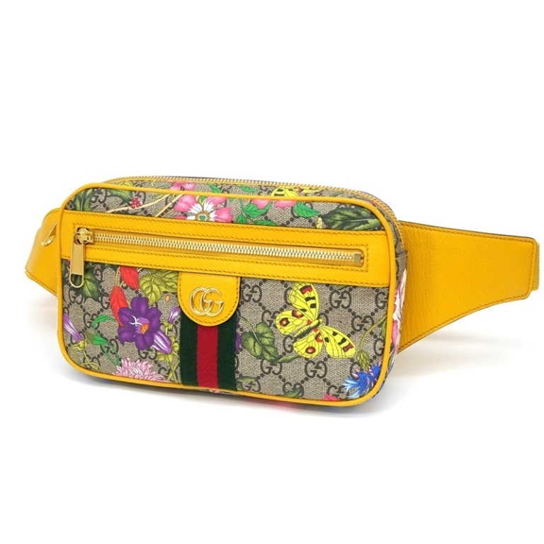 グッチ GUCCI ウエストポーチ ボディバッグ オフィディアフローラ 花蝶 イエロー PVCレザー 【中古】(64214)